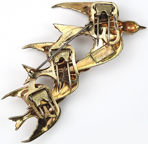 Corocraft Sterling Gold and Pave Three 'Heavenly Swallows' Three Bird ...