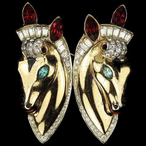 Corocraft Sterling 'Thorobreds' Pair of Horseheads Pin Clips Duette