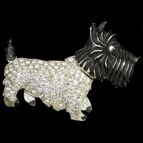 Coro Pave and Black Enamel Scottie Dog with Moveable Head Pin