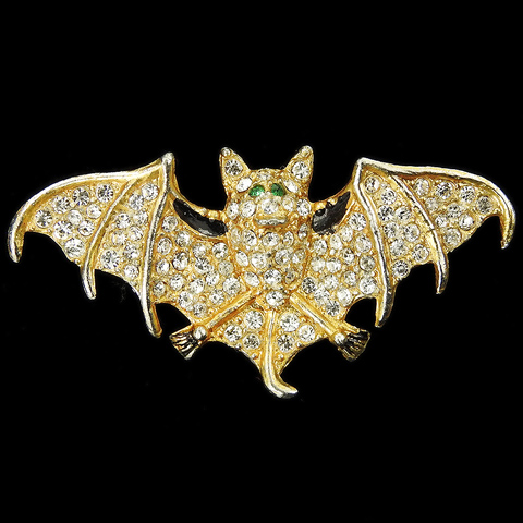 Coro Gold Pave and Enamel Perfumed Flying Bat Pin