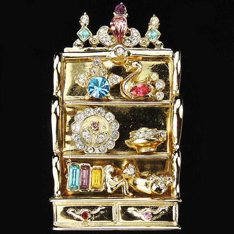 Corocraft Gold and Multicolour Stones Welsh Dresser with Shelves Drawers and Ornaments Pin