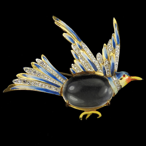 Corocraft Sterling Pave and Enamel Jelly Belly Grouse Flying Bird Pin