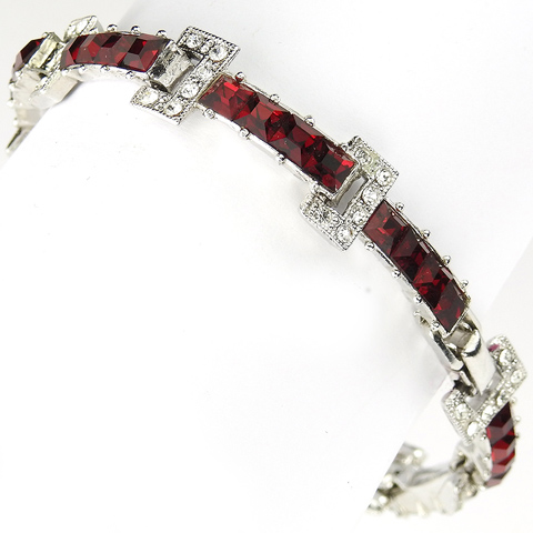 Coro Pave and Invisibly Set Rubies Nine Link Bracelet