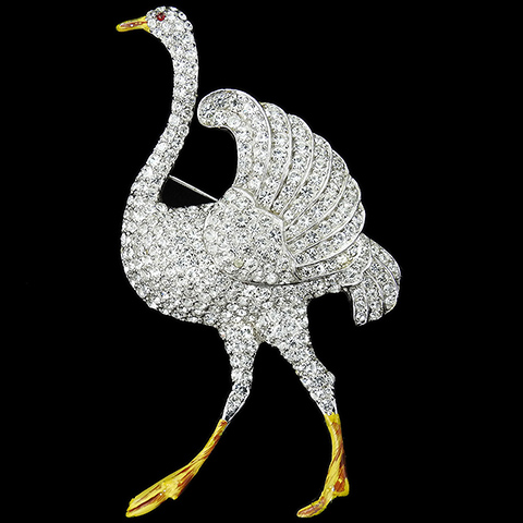 Coro Pave and Enamel Giant Ostrich Bird Pin