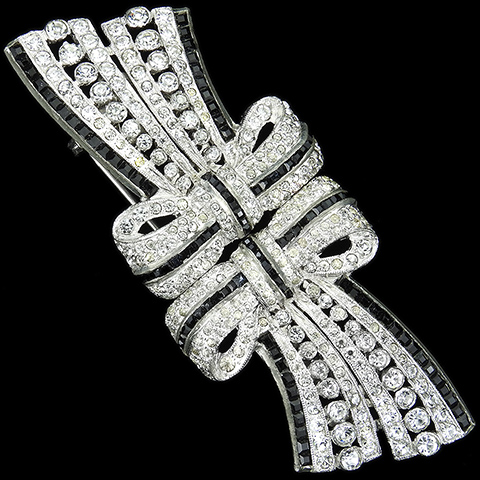 Coro 'Adolph Katz' Deco Pave and Invisibly Set Onyx Double Bow Duette