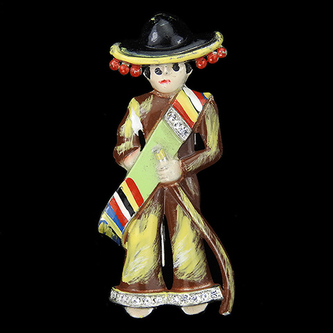 Coro WW2 Patriotic Mexican Man in a Poncho and Sombrero Pin Clip