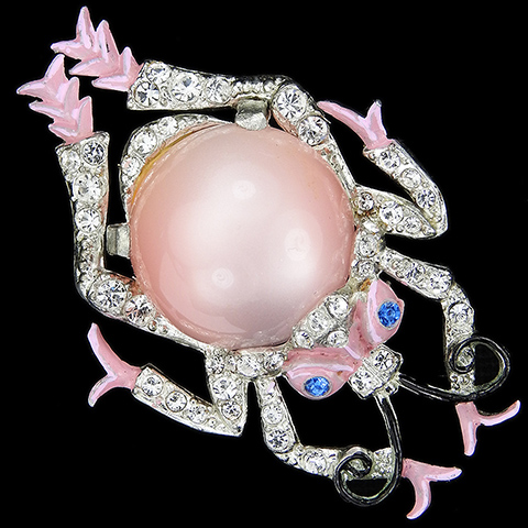 Coro Pave Pink Moonstone and Enamel Bug with Perfume Pad Pin Clip