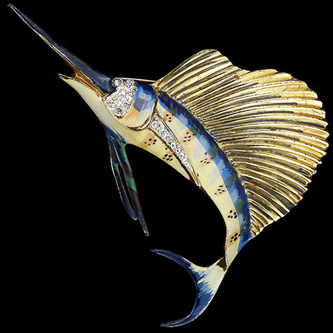 Corocraft Sterling Gold Pave and Enamel Leaping Sailfish Pin