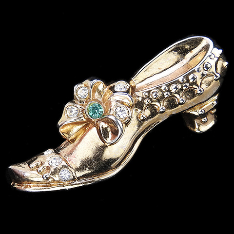 Coro Gold and Pave Lady's Shoe with Bow Pin