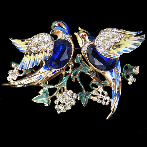 Corocraft Sterling 'Bill and Coo' Sapphire Belly Lovebirds Bird Duette