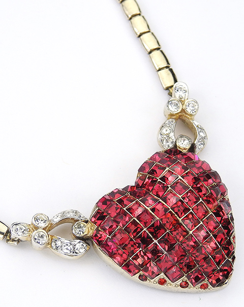 Corocraft Gold Pave and Invisibly Set Ruby Heart Valentines Choker Necklace