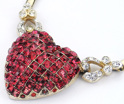 Corocraft Gold Pave and Invisibly Set Ruby Heart Valentines Choker Necklace