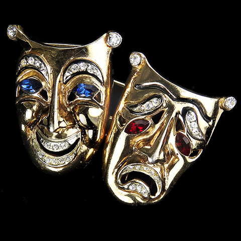 Corocraft Sterling Comedy and Tragedy Theatre Masks Pin Clip Duette