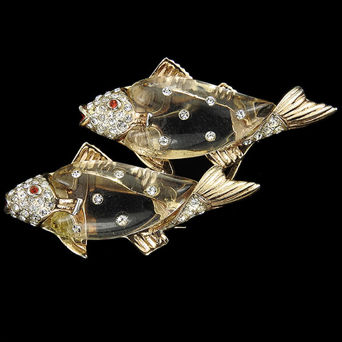 Coro Sterling Gold and Pave Spangled Jelly Belly Fishes Duette