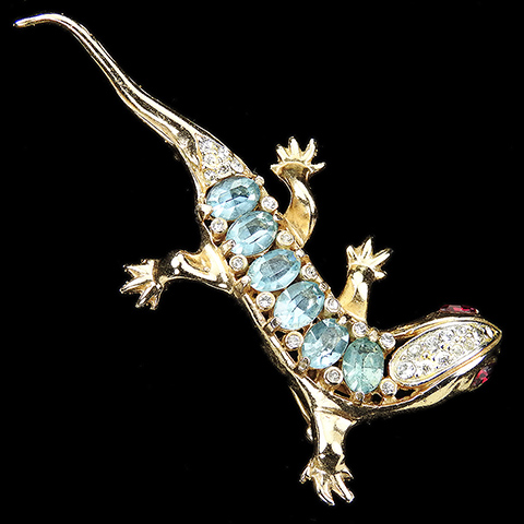 Coro Gold Pave and Aquamarines 'Chinese' Lizard Pin