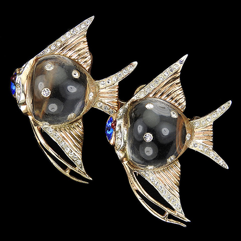 Corocraft Sterling Gold Pave and Spangled Lucite Jelly Belly Angelfish Fish Duette
