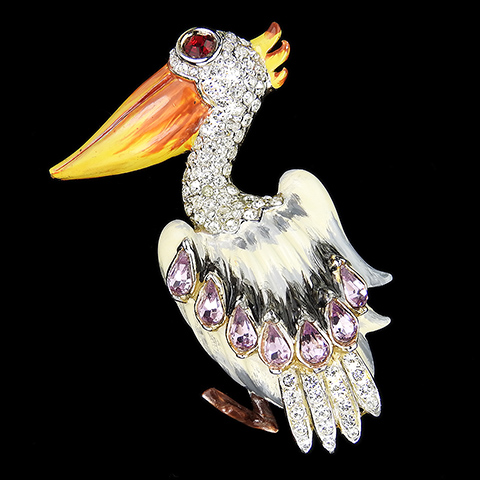 Coro Pave Enamel and Amethysts Pelican Bird Pin