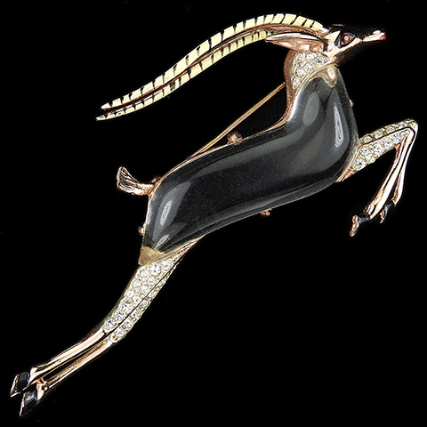 Coro Sterling Gold Pave and Enamel Jelly Belly Leaping Antelope or Gazelle Pin