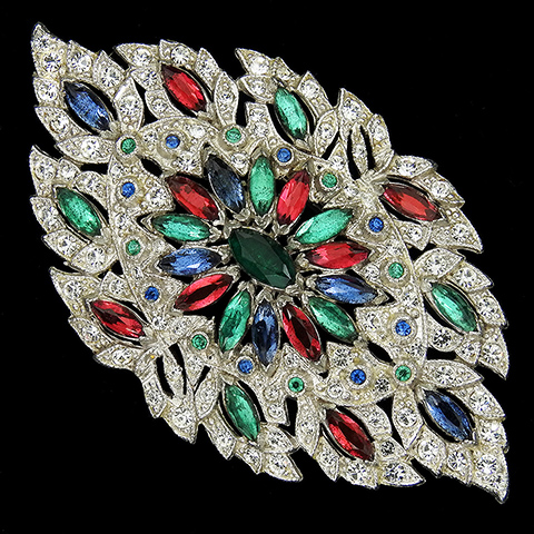 Coro (after KTF Alfred Philippe) Pave and Tricolour Navettes Jewels of India Style Shield Pin
