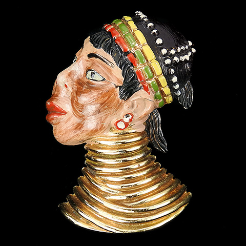 Coro Gold and Enamel 'Ubangi' Blackamoor Lady's Head Pin