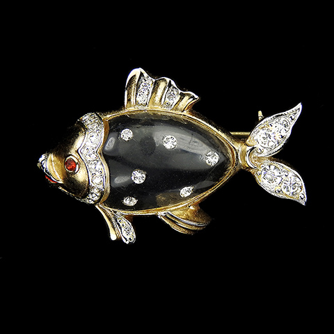 Coro 'Sea Imps' Gold and Pave Jelly Belly Spangled Small Fish Pin