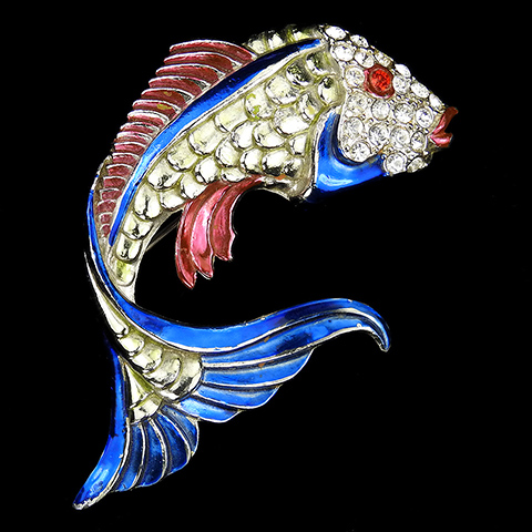 Coro Pave and Metallic Enamel Blue Fantail Goldfish Fish Pin