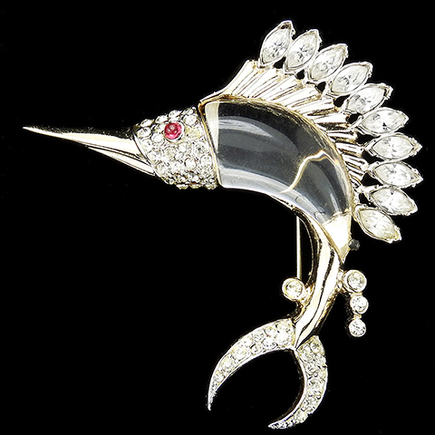 Coro Pave and Diamante Navettes Jelly Belly Swordfish Fish Pin