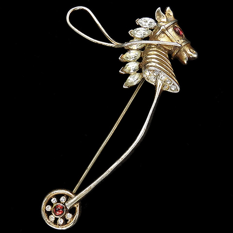 Coro Sterling Gold and Diamante Hobby Horse Child's Toy Pin