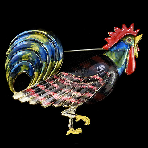 Coro Enamelled Rooster Bird Pin