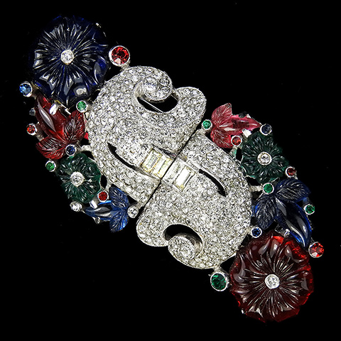 Coro Pave Baguettes and Tricolour Fruit Salad Flowers and Leaves Dress Clips Duette
