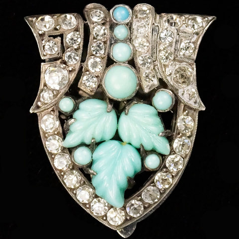 Deco French Sterling Pave and Turquoise Fruit Salads Dress Clip