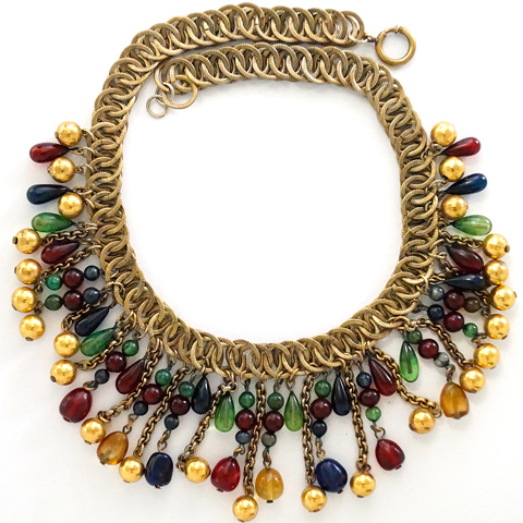 French Gripoix (?) Golden Globes and Tricolour Poured Glass Beads Necklace