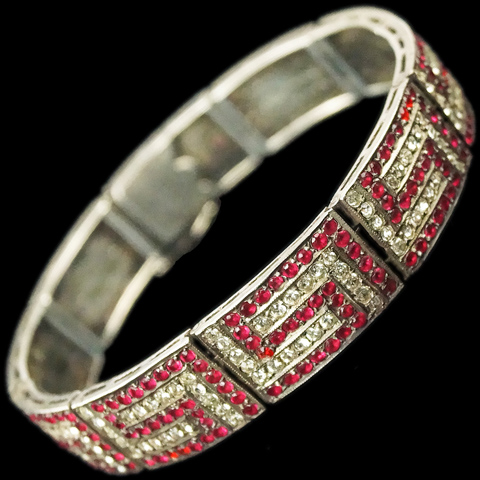 German Sterling Pave and Ruby Maze Pattern Bracelet