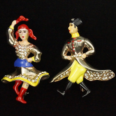 Hess-Appel Sterling WW2 Patriotic Pair of Lady and Gentleman Cossack Russian Dancer Pins