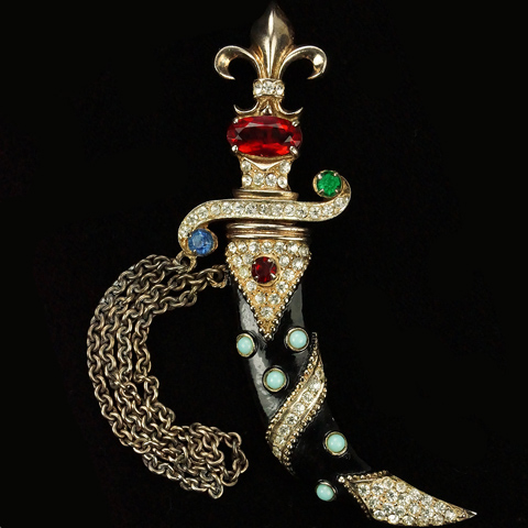 Urie Mandle 'Murray Slater' Sterling Gold Enamel and Cabochons Dagger in a Sheath Pin or Chatelaine Pins