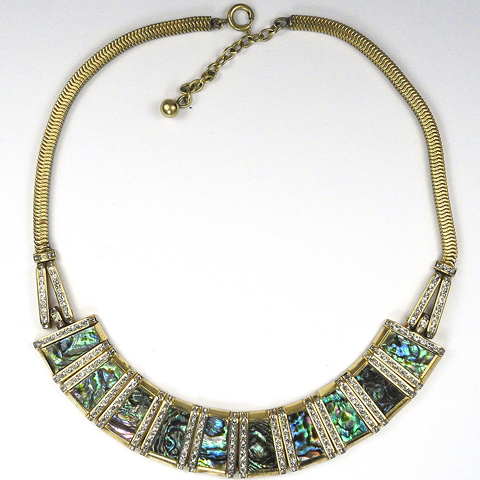 Esha Randel Gold Pave and Iridescent Opal Panels Bib Necklace