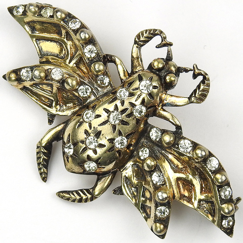 French Deco Sterling Spangled and Studded Openwork Winged Bug Pin