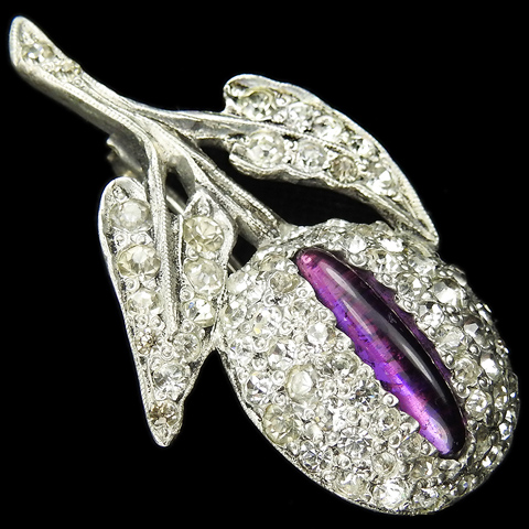 Fishel Nessler Pave and Amethyst Poured Glass Opening Fruit on a Branch Pin