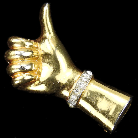 Leo Glass Gold and Pave 'Thumbs Up' or 'Thumbs Down' Hand Pin Clip