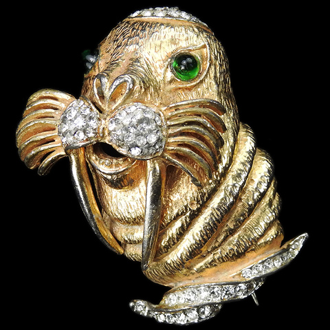 Pauline Rader Gold Pave and Emeralds Walrus Pin