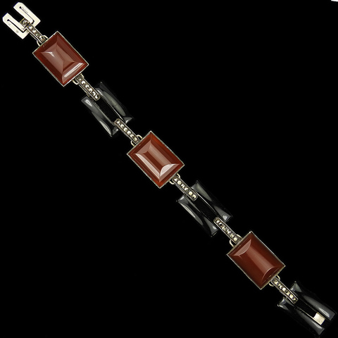Art Deco Made in France Sterling Marcasites and Carnelian Link Bracelet