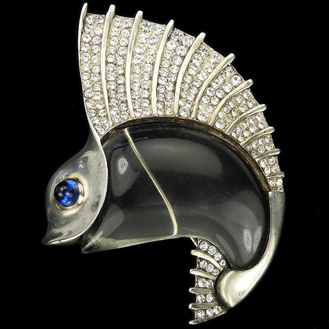 Marner Sterling (after Trifari, contemporary copy) Silver and Pave Jelly Belly Sailfish Fish Pin