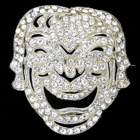 'AJ' Deco Pave Theatrical Comedy Laughing Face Mask Pin