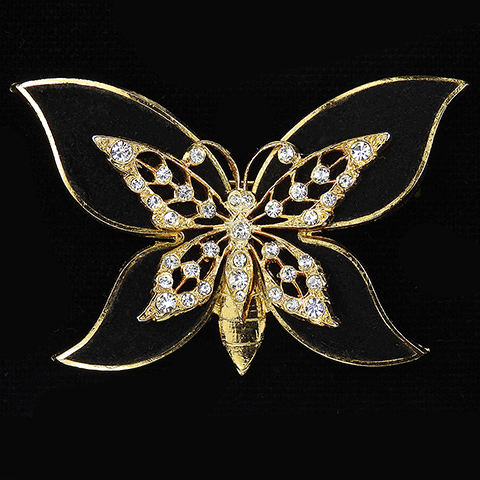 Henry a la Pensee Made In France Gold Pave and Black Velvet Butterfly Pin