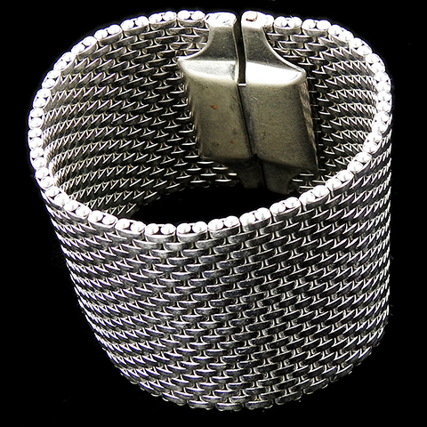 Kreisler White Gold Finished Basketweave Plain Cuff Bracelet