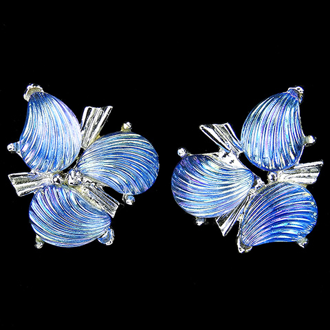 Charel Iridescent Blue Aurora Borealis Fruit Salad Seashells Clip Earrings