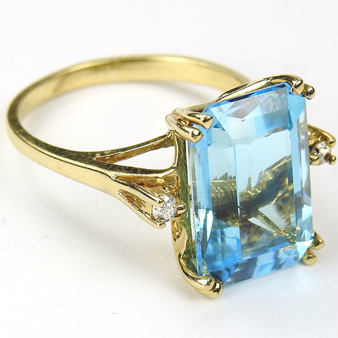 real kt gold topaz diamonds finger ring blue