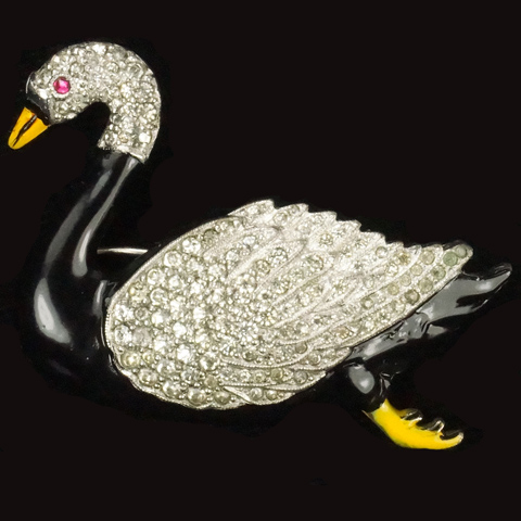 Dujay Pave and Enamel Black Swan Pin