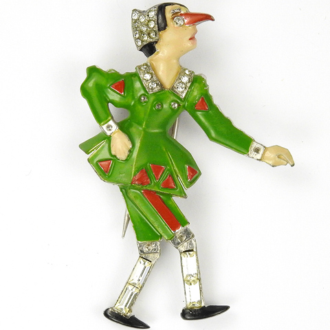 Pennino Pave Enamel and Baguettes Pinocchio Pin Clip