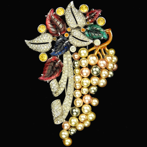 Dujay Pave Fruit Salads and Pearls Floral Spray Pin Clip